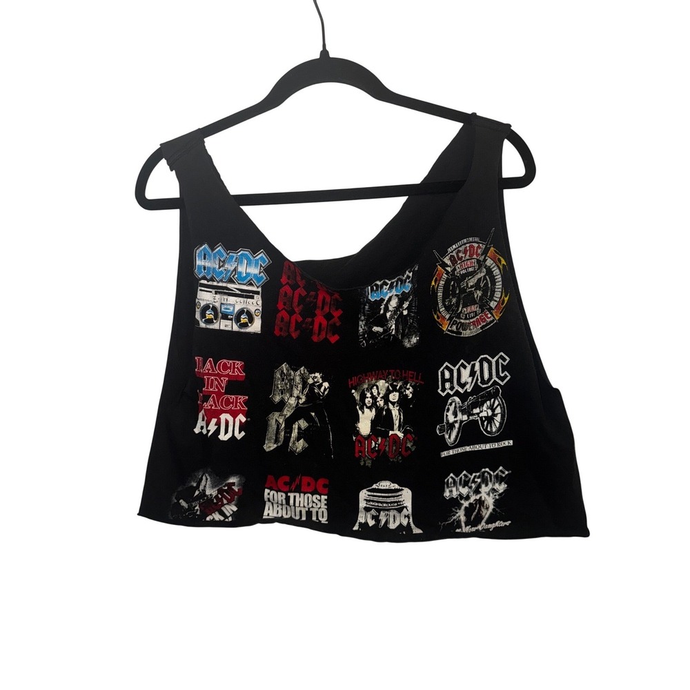 ACDC Graphic Tank Top Black Cropped Rock Band Sleeveless Shirt Women OS S/M/L